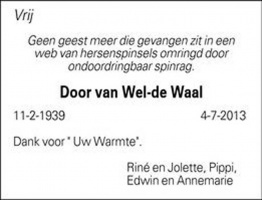 0030-0001 047 - Rouwadvertentie Door de Waal-van Wel-04072013 (2)