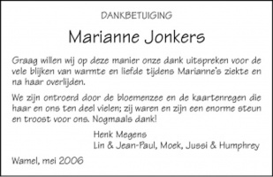 0030-0001 103 - Rouwadvertentie Marianne Jonkers-Megens-Mei 2006