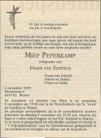 0030-0001 106 - Rouwadvertentie Miep Peperkamp-van Echteld-05111999