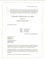 0030-0001 271 - Rouwkaart Johannes Adrianus van de Geijn 01121998